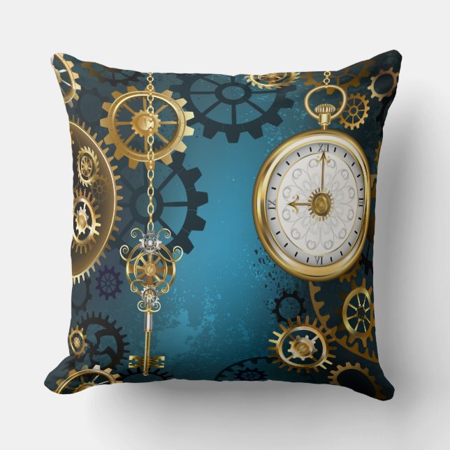 Coussin Arrière - plan turquoise à vapeur avec engrenages (Recto)