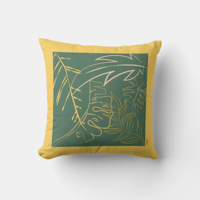 Coussin Arrière - plan vert feuille d'or chic (Recto)