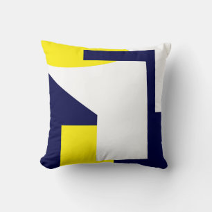 Coussin Art Abstrait bleu foncé jaune blanc