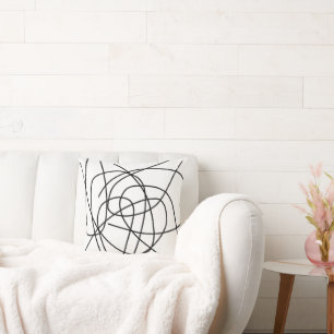 Coussin Art Abstrait Dessin Noir Blanc Lignes Minimalisme