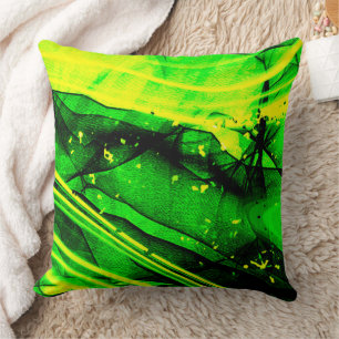 Coussin Art abstrait fractal jaune vert