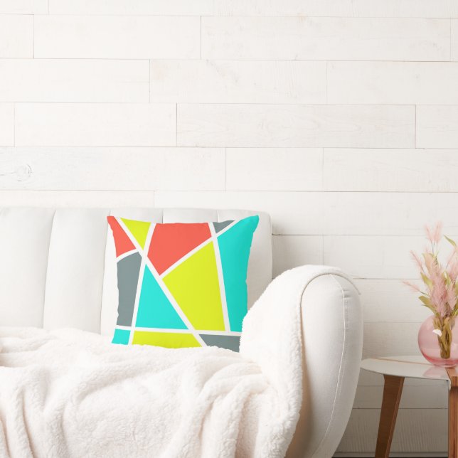 Coussin Art Abstrait gris corail jaune minimalisme (Canapé)