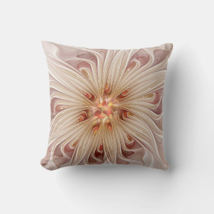 Coussin Art abstrait moderne pêche pastel fleur fractale