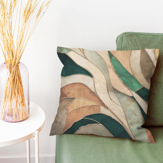 Coussin Art Abstrait mosaïque - Taupe et Emeraude