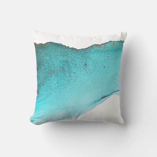 Coussin Art Abstrait sophistiqué d'encre Turquoise (Recto)
