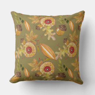 Coussin Art aquarelle de chêne à noix d'automne