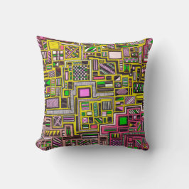 Coussin Art carré géométrique rose et jaune