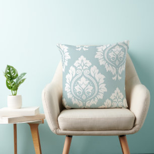 Coussin Art damassé décoratif I Blanc sur bleu oeuf de can