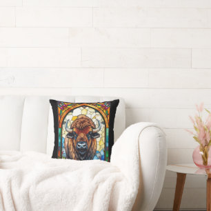 Coussin Art d'animal tribal de bison de buffle en verre co