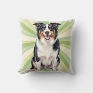 Coussin Art de Border Collie en aquarelle avec explosion r