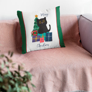 Coussin Art de café de chat noir mignon Noël festif