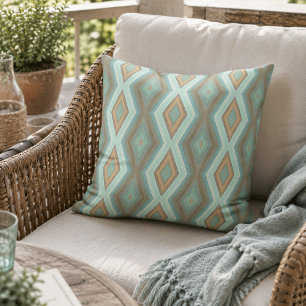 Coussin Art de carrés diamants rétro aqua turquoise marron