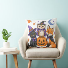 Art de chat noir sorcière chouette renard citrouil