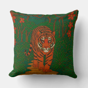 Coussin Art de cloisonné Tigre sur le chemin de la jungle