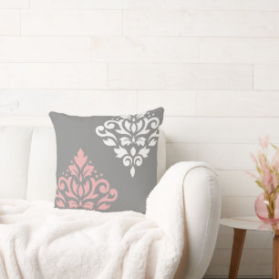 Coussin Art de Damas en Rouleau I Rose Blanc Gris