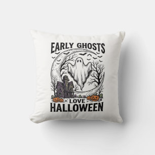 Coussin Art de gravure de fantôme de Halloween vintage de