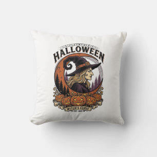 Coussin Art de gravure de lune de citrouille de Halloween
