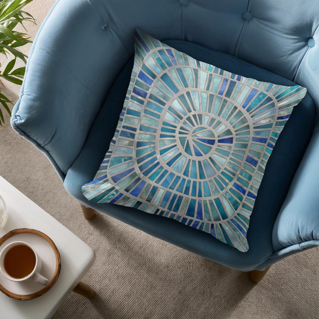 Coussin Art de la mosaïque spirale - Aquamarine (Créateur téléchargé)