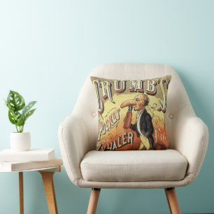 Coussin Art de l'étiquette vintage, l'inhalateur de poche 