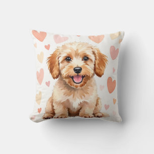 Coussin Art de motif de cœur aquarelle Cockapoo