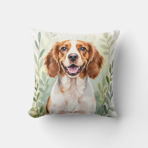 Coussin Art de motif de feuille d'aquarelle d'épagneul bre