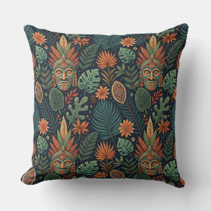Coussin Art de motif tribal de la forêt tropicale et flore