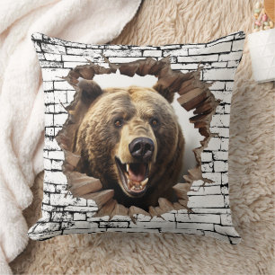 Coussin Art de mur cassé 3D Bear – Safari réaliste