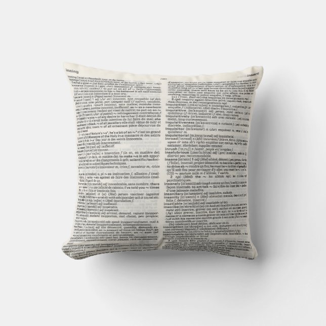 Coussin art de page de dictionnaire (Recto)