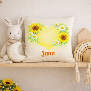 Coussin Art de pépinière de nom de cœur de marguerite de t