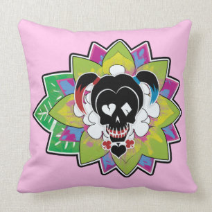 Coussin Art de tatouage de crâne du peloton   Harley Quin