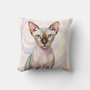 Coussin Art de tourbillon de marbre à l'aquarelle de chat