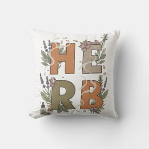 Coussin Art de typographie botanique vintage HERB