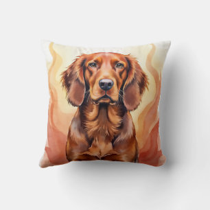 Coussin Art de vague de flamme d'aquarelle Setter Rouge Ir