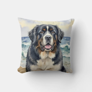 Coussin Art de vague océanique aquarelle de Terre-Neuve