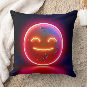 Coussin Art de visage heureux avec néon