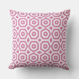 Coussin art déco à motif géométrique rose et blanc