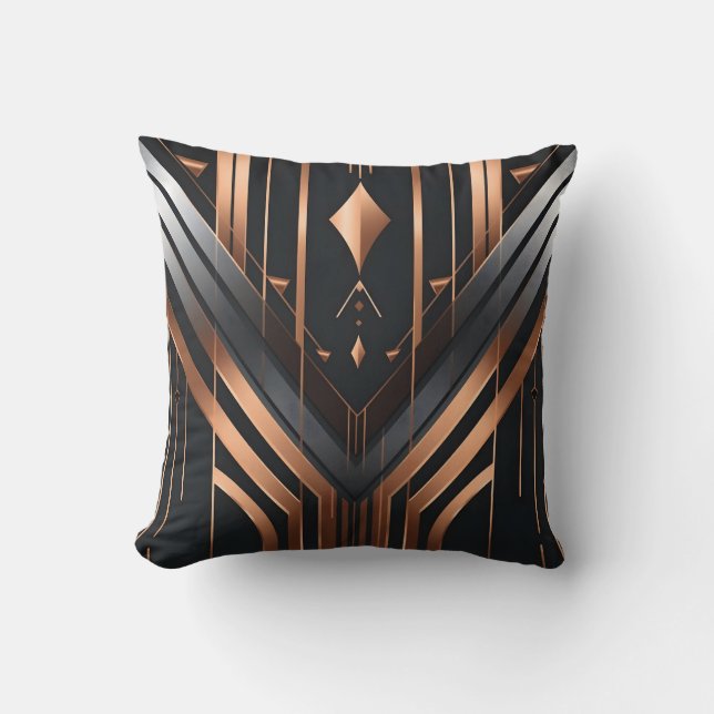 Coussin Art Deco Copper & Silver Geometric Design (Recto)