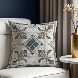 Coussin Art Déco Fleur de lis Bleu et Blanc