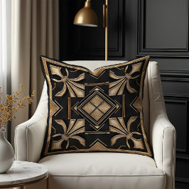 Coussin Art Déco Fleur de lis Noir et Or