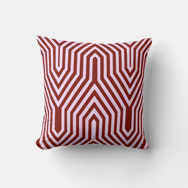 Coussin Art déco géométrique - bordeaux et rose (Recto)