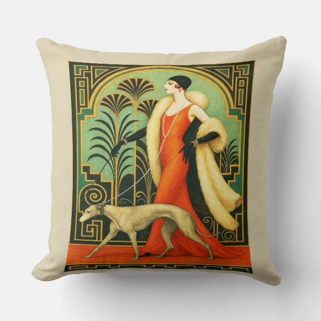 Coussin Art Deco Lady with Dog  (Recto)