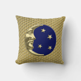 Coussin Art Déco Lune et étoiles - Marine Bleu et Or