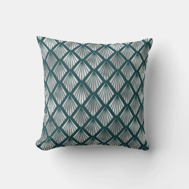 Coussin Art Déco moderne Turquoise Argent (Recto)