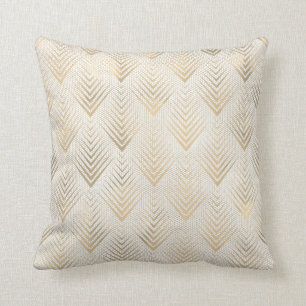 Coussin Art Déco Net ivoire Beige crème Sepia Or Linéaire