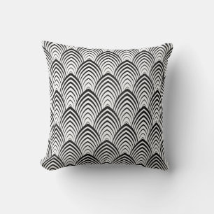 Coussin Art Déco Noir Blanc Géométrique Echelles Classique