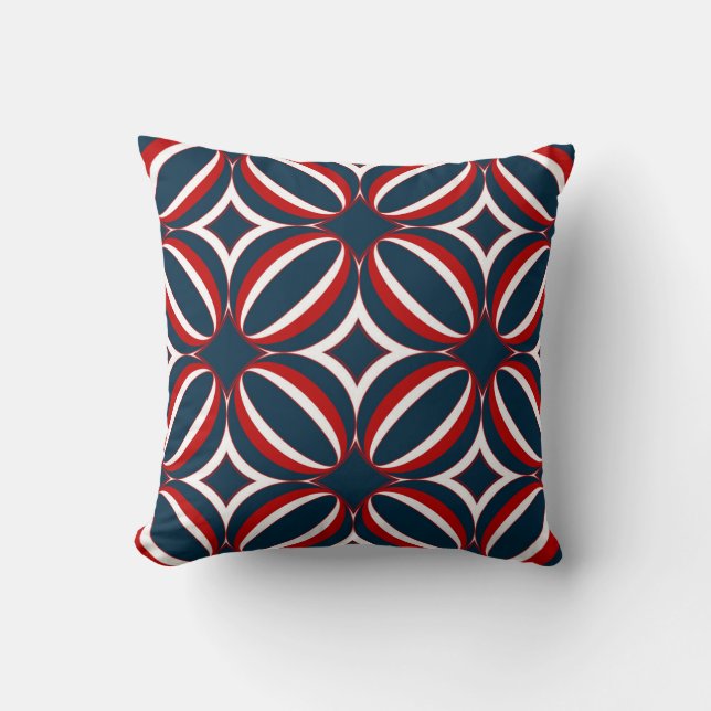 Coussin Art déco rouge, blanc et bleu (Recto)