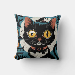 Coussin Art Déco vintage Chat noir 3os