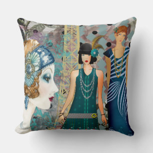 Coussin Art Déco Vintage Flappers Paris