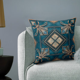 Coussin Art Déco vintage Fleur de lis - Bleu et or