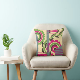 Coussin Art Déco vintage jazz pochoir motif géométrique